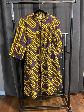 Mandarin collar dress, Purple/Yellow, US L